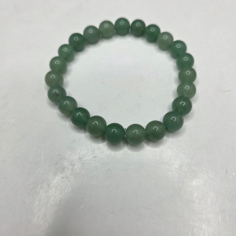 Green Aventurine Beaded Stretch Bracelet 8mm Natural Stone Round Beads Vintage